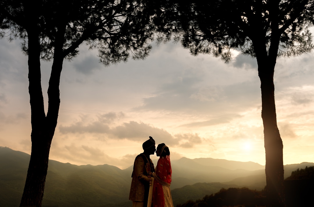 Epic sunset photo at Mas Can Ferrer Indian Wedding 